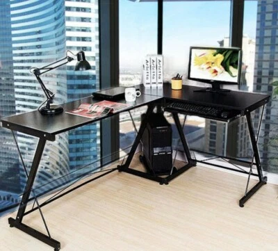 Oracle Corner Computer Desk Office Double Workstation (Black) - Image 1 of 2
