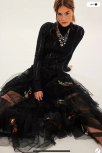 Free People Nigel Preston Milan Lace Embroidered Tutu Tulle Midi Skirt M - Picture 1 of 9