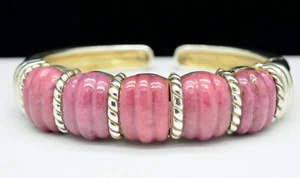 STERLING SILVER JUDITH RIPKA SHINING PINK CORAL OPEN LATCH BRACELET 4.5" #F020 - Picture 1 of 5