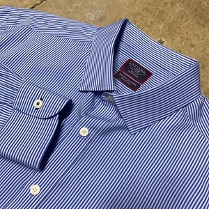 Camisa UNTUCKIT Para Hombres 2 Capas Algodón Tejida en Italia Azul Rayas Sin Arrugas Grande - Imagen 1 de 12