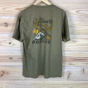 Poncho Shirt Mens Large Texas Fly Fishing Deer Skull Brown Short Sleeve Outdoor - Picture 1 of 7