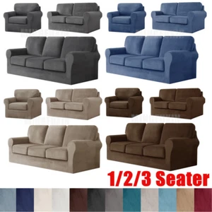 1 2 3 Seater Stretch Velvet Sofa Slipcover Armchair Loveseat Separate Sofa Cover - Picture 1 of 113