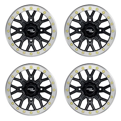 4pcs 14" RockTrix RT104BL Beadlock ATV UTV Wheels Rims 14x7, 4x137, 4+3 Offset - Image 1 of 4