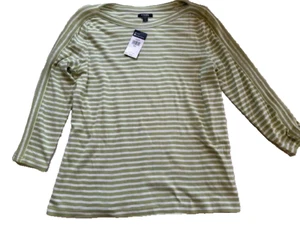Chaps regular size xxl long sleeve green white stripe cotton NWT top - Picture 1 of 7