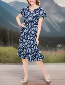 8P NWT TALBOTS Sweet Garden Popover Dress Blue Floral Size 8 P India Ink Petite - Picture 1 of 14
