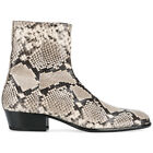 Men's Real Leather Chelsea Ankle Boots High Mid Heel Snakeskin Printed Shoes Zip