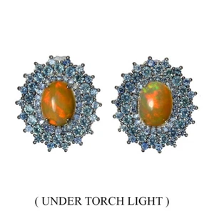 925 Pendientes de Plata Ley Ovalado Ópalo Fuego 8x6mm Diamante Zafiro Gema Corte - Imagen 1 de 10