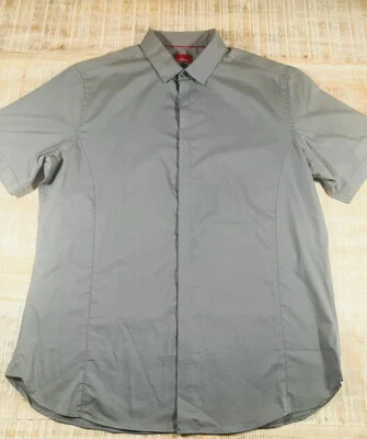 Рубашка Alfani для взрослых большая серая с коротким рукавом на пуговицах приталенная с логотипом мужская - Изображение 1 из 4