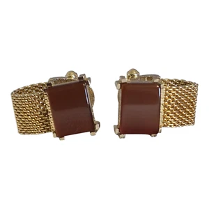 Swank Gold Tone Wrap Around Cufflinks Thermoset Golden Brown Rectangular Stones - Picture 1 of 5