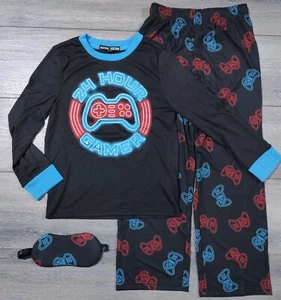 Gamer Pajamas Boys Medium 8 24 Hour Shirt Pants PJ Set Eye Mask Video Game Gift - Picture 1 of 5