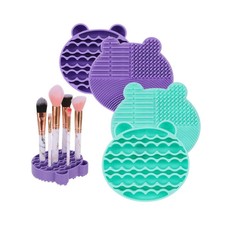 hugttt 2 Pack Makeup Brush Cleaner Mat and Drying Rack, 2 in 1 Silicone Brush...