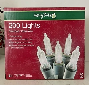 200 Holiday Lights Merry Brite Clear Bulb/Green Wire Xmas Party - Picture 1 of 2