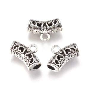 100pcs Tibetan Hanger Links Tube Carved Antique Silver Jewelry Finding 14mm - Picture 1 of 3
