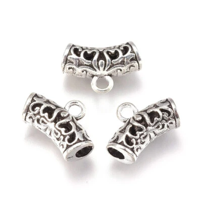 100 шт. тибетских подвесных звеньев трубка резная антикварная серебряная фурнитура для ювелирных изделий 14 мм - Изображение 1 из 3