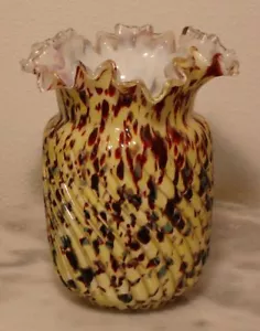 Victorian Art Glass Ruby Green Spatter Flower Vase - Picture 1 of 2