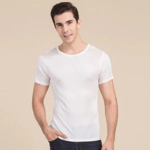Men's 100% Mulberry Silk Knitted Crew Neck T Shirts Short Sleeve Undershirts - Picture 1 of 27