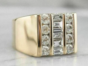 2.60Ct Round Baguette Cut Simulated Diamond 925 Silver Men's Classic Ring - Picture 1 of 5