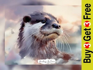 Charming Otter Watercolor Animal Portrait, Painting Print 5"x7" on Matte Paper - Picture 1 of 7