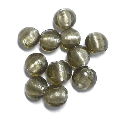 Glasperlen Linsen 11-12 mm rauchquarz Silberfolie 20 Perlen B-Ware N005 - Bild 1 von 4