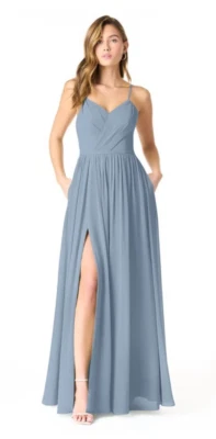 Azazie Cora Dress Blue Size A2 A-Line Chiffon Slit Prom Bridesmaid Formal Gown - Image 1 of 4