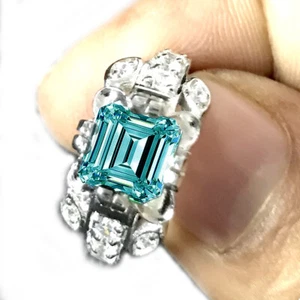 2.01 Ct Blue Emerald Moissanite Diamond Wedding Ring 925 Sterling Silver Size 7 - Picture 1 of 1