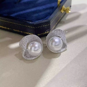 Gorgeous AAAAA Japanese Akoya Round 10-11mm White Pearl Earring 925s.... - Bild 1 von 3