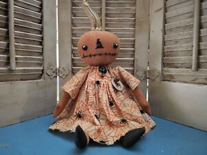 Primitive  Pumpkin  Doll   ~ Halloween ~ Real Dried Stem ~ Orange