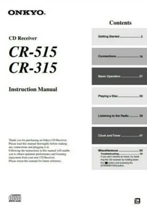 Onkyo CR-515 / CR-315 CD Receiver Component System - Instructions - USER MANUAL  - Picture 1 of 1