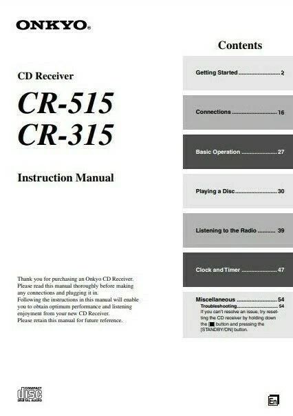 Onkyo CR-515 / CR-315 CD Receiver Component System - Instructions - USER MANUAL  - Image 1 of 1