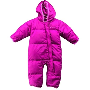 Columbia Snuggly Bunny Down Bunting Baby Girls 6-12M Pink Snowsuit Hooded - Picture 1 of 11