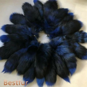 50pcs/lot- 16" Blue Real Fox Fur Tail Keyring Bag Charm Bag Pendant Cosplay Toys - Picture 1 of 2