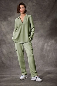 Hose Modal Casual grün lang elastisch cargo Taschen modisch Freizeit - Bild 1 von 1