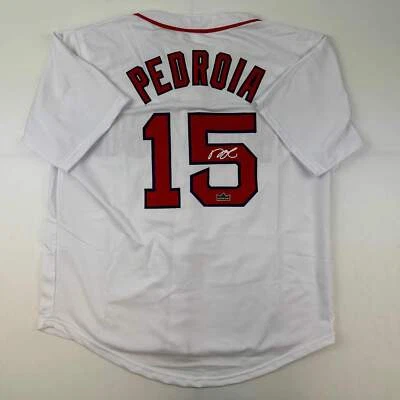 Facsimile Autographed Dustin Pedroia Boston White Reprint Jersey Size Men's XL - Image 1 of 4