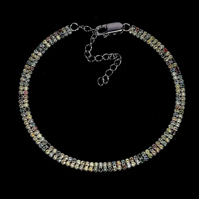 925 Sterling Silver Bracelet Sapphire Round Diamond Cut Gemstone Jewelry 7inches - Image 1 of 4