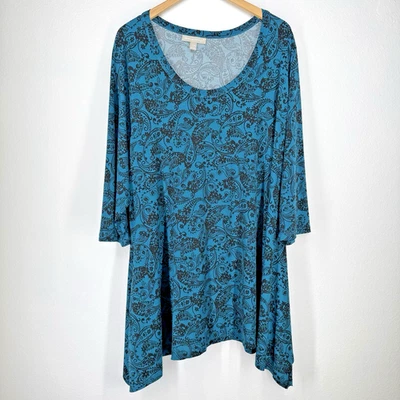 Woman Within Plus Womens Size 26 28 2x Blue Paisley Asymmetrical Hem Top Stretch - Image 1 of 4