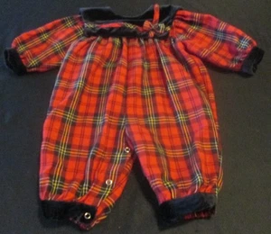 TRAJE DE NAVIDAD VINTAGE BEBÉ NIÑA 1 PIEZA TARTÁN CUADROS/TERCIOPELO TALLA 3-6 MO - Imagen 1 de 2
