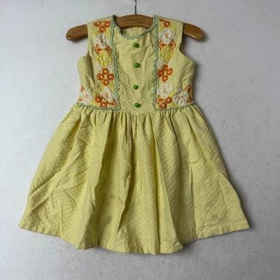 1970's Era Vintage Carol Evans JC Penny  ress Sz 6T yellow floral green buttons - Image 1 of 4