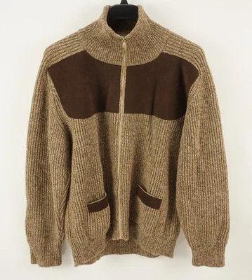 Harley of Scotland 100% Wool Full Zip Cardigan Men's Large Elbow Patch Sweater - Image 1 of 4