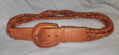 EXC Michael Kors Sz M 36"-40" Cognac Leather Rope Braided Belt BOHO Large Buckle - Image 1 of 4