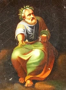 Ecole Francaise XIXe Saint ou Dieu Antique Personnage Toge ? Huile sur Toile - Foto 1 di 3