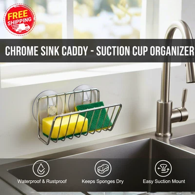 Soporte de esponja para fregadero de cocina de acero inoxidable ventosa carrito de esponja plateado Foto 1 de 4