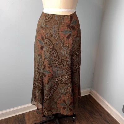 Falda Ralph Lauren 22w Paisley Volantes 100% Seda Gitana Campesina Hada Dinero Antiguo Foto 1 de 4