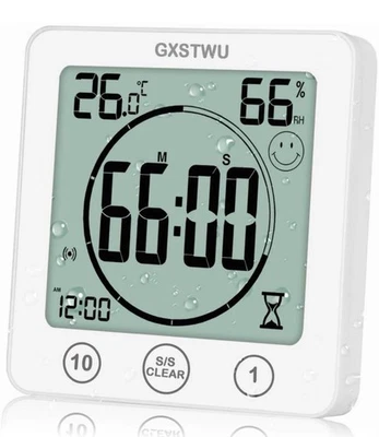 Digital Alarm Clock Timer Bathroom Shower Waterproof Temperature Humidity Meter - Image 1 of 4