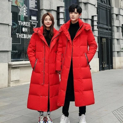 Men's Down Jacket Long Style Hooded Couples Casual Coat Winter Warm Loose Coat - Image 1 of 3