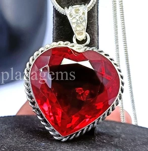 Huge 92.44 Ct Natural Red Ruby Pendant Heart Cut Gem 925 Silver Necklace 5ARY - Picture 1 of 15