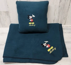 Vintage Disney Store Blanket & Pillow Green Mickey Mouse Soft throw - Picture 1 of 6