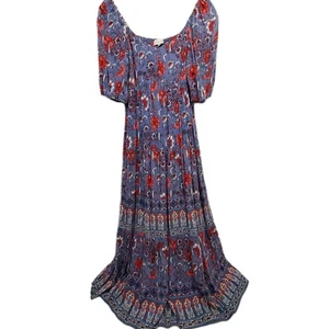 Knox Rose Maxikleid L blau rosa Fee Blumen Viskose Boho Stufen lang Damen Größe - Bild 1 von 7