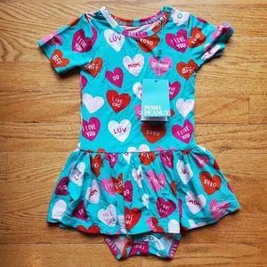 New Posh Peanut Valerie Twirl Dress Bodysuit 18-24 Love Hearts Bamboo Viscose - Picture 1 of 2