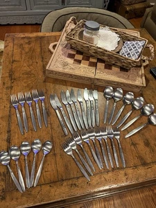 Lot Of 34 Pieces Vintage Amefa Holland Stainless Steel Tulip Time Flatware MCM - Picture 1 of 11