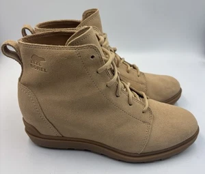 Botín de encaje Sorel Evie II impermeable gamuza cuña bronceado goma para mujer 8,5 nuevo sin caja - Imagen 1 de 10